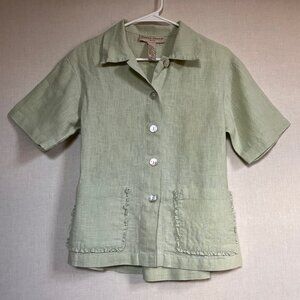 Vintage Seafoam Green Short Sleeve Linen Button Down